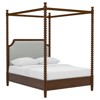 Theodora French Green Striped Brown Wood Canopy Spindle Bed - Queen