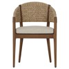 Atwood Coastal Beach Beige Woven Toasted Brown Teak Outdoor Dining Arm Chair