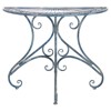 Alessia French Country Antique Blue Iron Demilune Outdoor Console Table