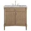 Tara Modern Classic White Carrara Marble Natural Oak Single Vanity Sink - 36"