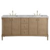 Tara Modern Classic White Carrara Marble Natural Oak Double Vanity Sink - 72"