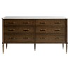 Melrose French Country White Carrara Marble Brown Wood Double Dresser