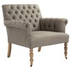 Violaine French Country Grey Linen Oak Tufted Arm Chair