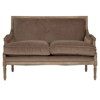 Renaud French Country Brown Velvet Oak Settee