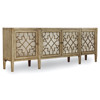 Angelique French Country Oak Wood Antique Mirror Front Fretwork Sideboard