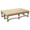 Foix French Country Tufted Linen and Natural Pine Ottoman