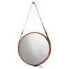 Logan Modern Classic Round Brown Leather Wall Mounted Mirror - 26D
