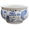 Keyla French Blue and White Koi Fish Round Orchid Porcelain Bowl