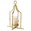 Enzo Coastal Beach Gold Metal Bamboo and Seeded Glass Lantern