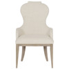 Sarabeth French Beige Upholstered Sandstone Brown Wood Rounded Dining Arm Chair