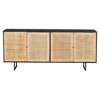 Emilie Coastal Beach 4 Door Black Wash Mango Wood Cane Metal Legs Sideboard