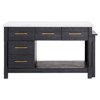Koreen Modern 5 Drawer White Marble Top Extendable Kitchen Island Table - 60"W