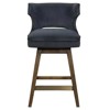Liana Mid Century Blue Upholstered Velvet Brown Wood Wing Back Swivel Counter Stool