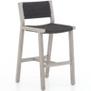 Dion Coastal Beach Dark Grey Woven Rope Weathered Teak Wood Outdoor Bar Stool