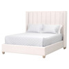 Charo Modern Cream Velvet Upholstered Oak Vertical Channel Wing Bed - Queen