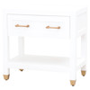 Stacy Modern Classic 1 Drawer Brass Accent White Nightstand