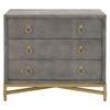 Simon Modern Grey Faux Shagreen Resin Brushed Gold Metal 3 Drawer Nightstand