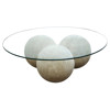 Vale Modern Rustic Round Glass Top Reclaimed Wood Sphere Round Coffee Table