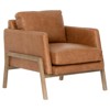 Niko Mid Century Brown Upholstered Leather Natural Wood Frame Occasional Arm Chair