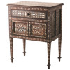 Chandi Modern Classic Brown Teak Wood Mother of Pearl Inlay Nightstand