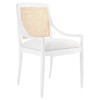 Veronika Modern White Mahogany Wood Woven Cane Dining Arm Chair