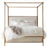Marilyn Modern Classic Gold Leaf White Linen Upholstered Wood Canopy Bed - Queen