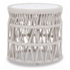 Sitti Coastal Marble Top Ivory Woven Rope Outdoor Side End Table