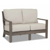Ezra Modern Taupe Grey Aluminum Beige Cushion Outdoor Loveseat