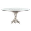 Selena Modern Classic Glass Silver Metal Leaves Round Dining Table - 48"