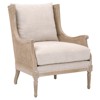 Beau French Country Beige Linen Blend Natural Cane Birch Wood Wing Arm Chair