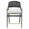 Edward Coastal White Linen Black Mahogany Woven Cane Counter Stool