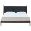 Darcie Mid Century Brown Teak Woven Leather Headboard Bed - Queen
