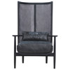 Naomi Coastal Beach Black Leather Cushion Charcoal Mango Wood Cane Wing Chair