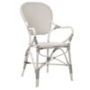 Luke Coastal Beach White Brown Faux Rattan Stackable Outdoor Dining Arm Chair