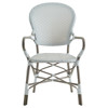 Luke Coastal Grey White Faux Rattan Brown Stackable Outdoor Dining Arm Chair