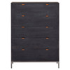 Theodore Industrial Loft Black Wood Leather Pull 5 Drawer Dresser