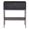 Theodore Industrial Loft Black Wood Grey Iron Leather Pulls 1 Drawer Nightstand