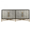 Myla Hollywood Grey Faux Shagreen Wrapped Oak Wood Brass Sideboard Buffet