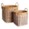 Arthur Coastal Beach Brown Woven Rattan Harvest Baskets - Set of 2
