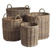 Norman Coastal Beach Grey Woven Rattan Round Basket - Set of 4