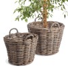 Norman Coastal Beach Grey Woven Rattan Tree Basket - Set of 2