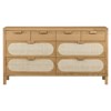 Allie Coastal Brown Oak Light Wood 8 Drawer Beige Cane Dresser