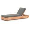 Kisha Modern Classic Black Upholstered Linen Natural Teak Wood Outdoor Chaise