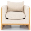 Jun Modern Cream Performance Upholstered Cushion Brown Wood Cane Arm Chair