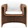 Aurora Coastal White Tufted Cushion Brown Wicker Outdoor Arm Chair