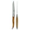 Forge de Laguiole Silver Stainless Steel Olive Wood Handle 2 Piece Steak Knife Set