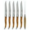 Forge de Laguiole Silver Stainless Steel Olive Wood Handle 6 Piece Steak Knife Set