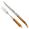 Forge de Laguiole Modern Silver Stainless Steel Olive Wood Handle Carving Set