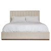 Natalie Rustic Beige Performance Fabric Brown Teak Wood Platform Bed - Queen