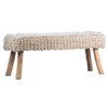 Radda Rustic Lodge White Upholstered Wool Brown Wood Bench